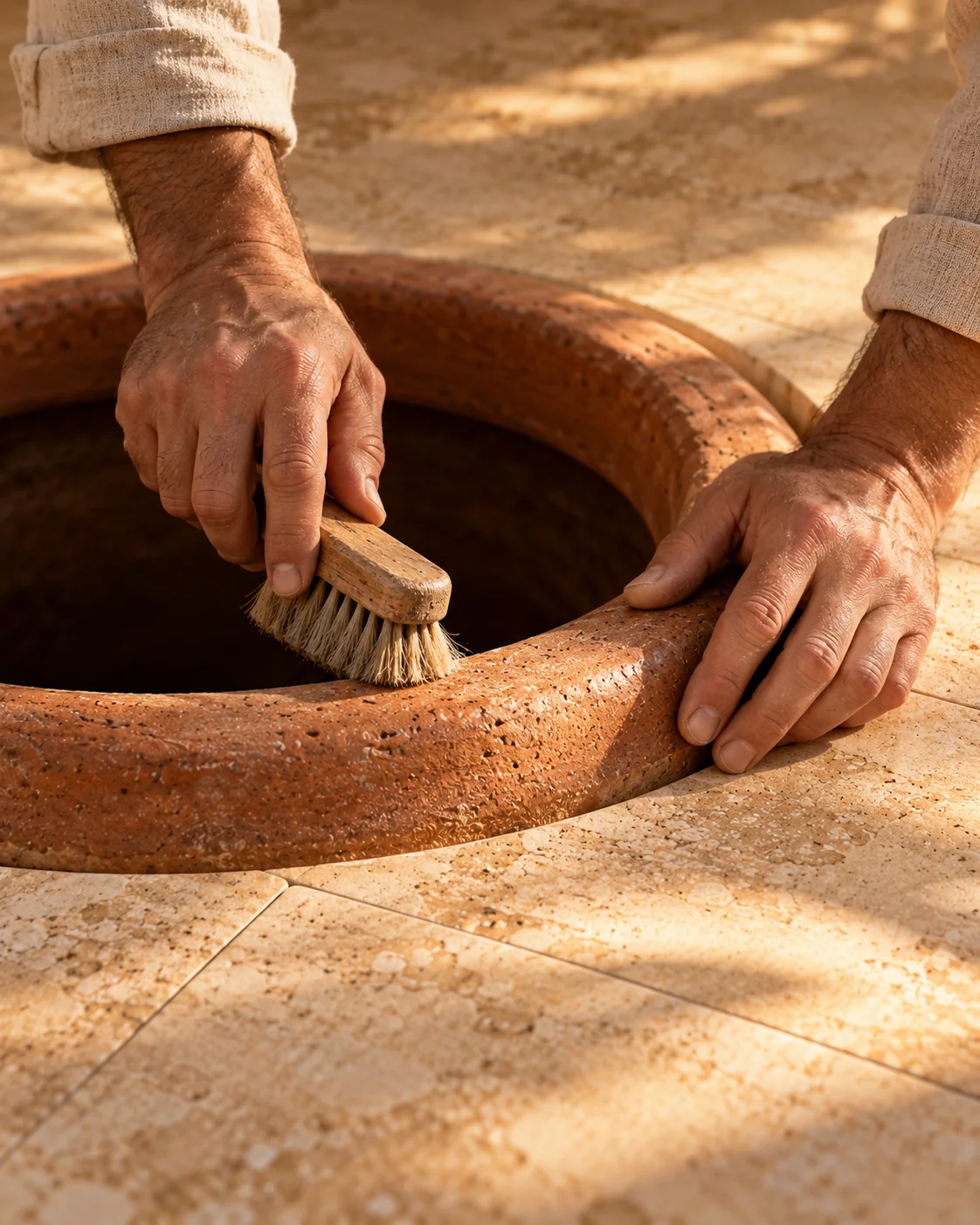 Hands at work with winemaking materials